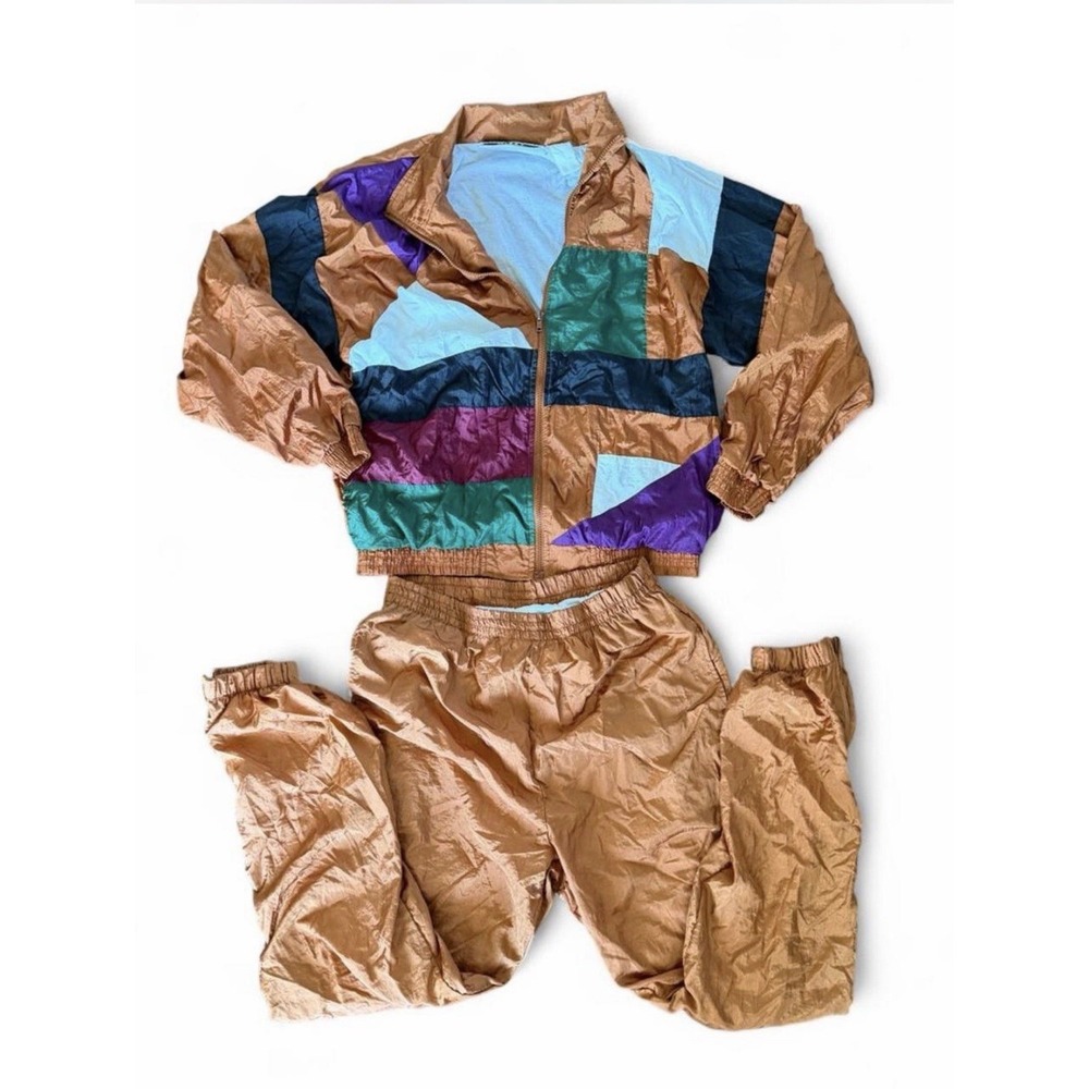 Vintage 80s 90s Longstreet Missy 2 Piece Colorblock Nylon Windbreaker Tracksuit